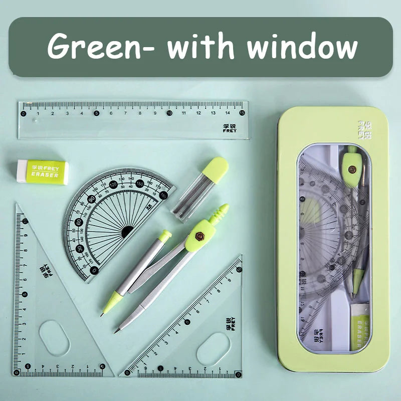 8PCS Geometry Set – Compass & Ruler Mathematical Drawing Kit with Pencil for Students School Supplies