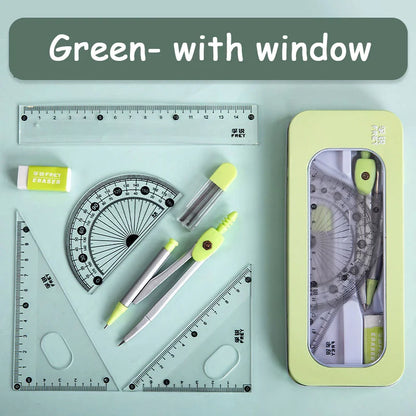 8PCS Geometry Set – Compass & Ruler Mathematical Drawing Kit with Pencil for Students School Supplies
