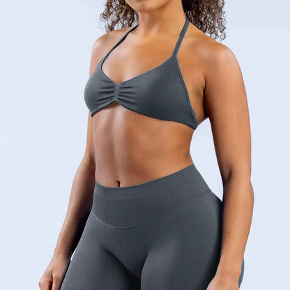 Women’s Seamless Yoga Set – 2PCS Strappy Sports Bra & High Waist Scrunch Shorts Gym Workout Outfit