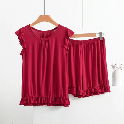 Women's Modal Lace Pajama Set – Peter Pan Collar Sleeveless Top & Shorts Two-Piece Summer Sleepwear