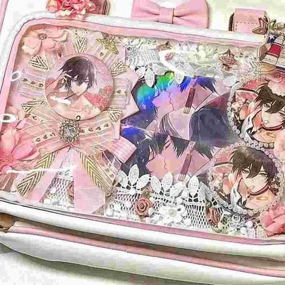Bolso Y2K lindo con moño Ita – Bolso de hombro transparente para mujer y niña, bolso tote de exhibición de insignias DIY, bolso bandolera de moda Lolita con diseño de moño Kawaii