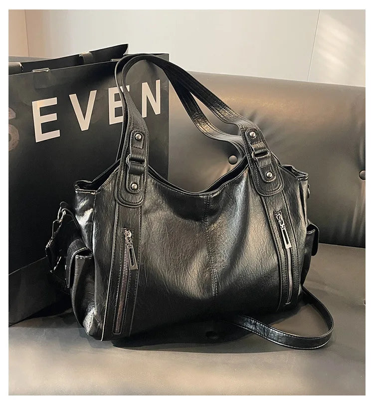 Women’s PU Leather Shoulder Bag – 2026 Fashion Handbag with Soft Interior Compartment, Contrast Color Design, Zipper Closure, Stylish Everyday Purse for Work, Travel & Casual Use