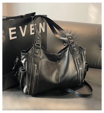 Women’s PU Leather Shoulder Bag – 2026 Fashion Handbag with Soft Interior Compartment, Contrast Color Design, Zipper Closure, Stylish Everyday Purse for Work, Travel & Casual Use