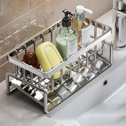 Soporte de esponja de acero inoxidable para fregadero – Escurridor de cocina y organizador de jabón para almacenamiento en el fregadero