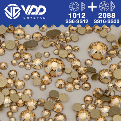 VDD Piedras Preciosas de Cristal Doradas de Fondo Plano – 2088 Cristales de Strass para Arte de Uñas, Manualidades y Decoraciones DIY