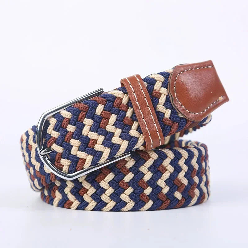 Ceinture élastique tressée unisexe en toile tissée, à boucle ardillon, pour jeans (107/120/130cm)