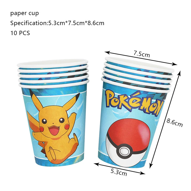 Pokémon Birthday Party Decorations – Lightning Pikachu Balloon Set with Disposable Tableware, Banner, Backdrop & Plates for Kids Events