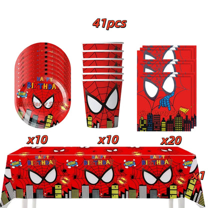 Spider Hero Birthday Party Supplies Set – Kids' Party Tableware Kit with Plates, Cups, Tablecloth, Backdrop, Balloons & Decorations