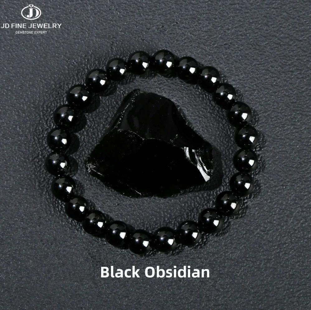 Pulsera de piedra obsidiana negra natural – Joyería ajustable de cuentas de cristal para hombres y mujeres, regalo de moda y accesorio de estilo energético