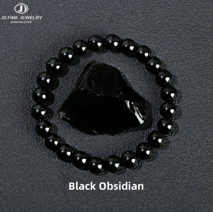 Pulsera de piedra obsidiana negra natural – Joyería ajustable de cuentas de cristal para hombres y mujeres, regalo de moda y accesorio de estilo energético
