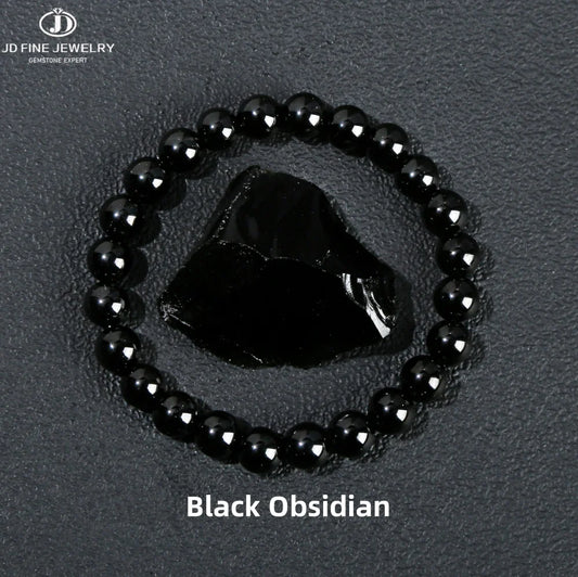 Natural Black Obsidian Stone Bracelet – Adjustable Crystal Bead Jewelry for Men & Women, Fashion Gift & Energy Style Accessory