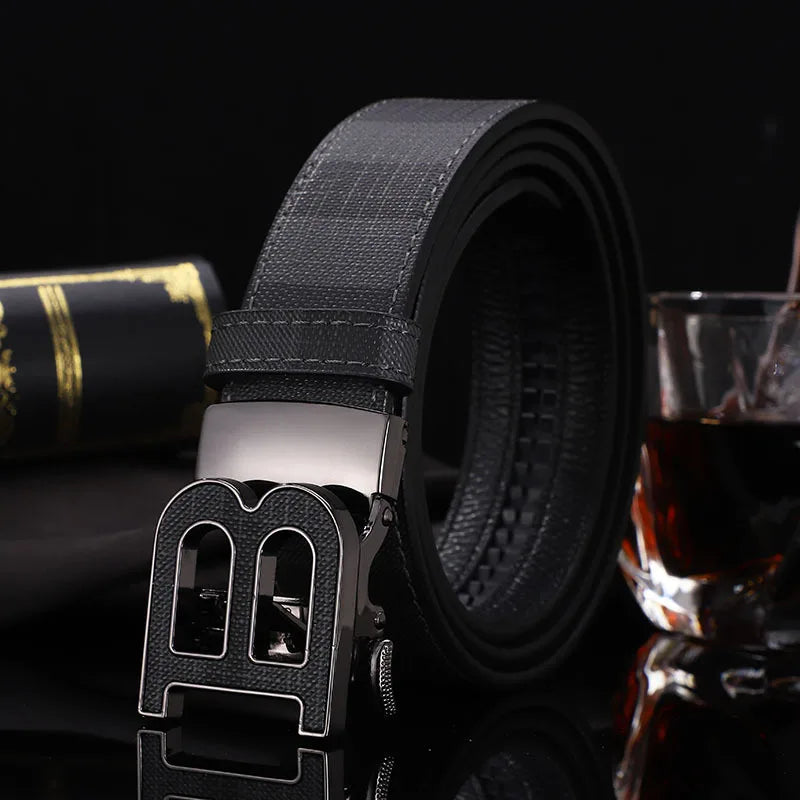 Men's Genuine Leather & Canvas Belt 3.4cm Classic Buckle Casual Jeans Waist Belt
