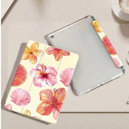 INS Hibiscus Flower iPad Case – Floral Trifold Cover for iPad Pro 10.2/11, iPad Pro 2020, iPad 6th/7th/8th/9th Gen, iPad Air 3/4/5 & Air 11
