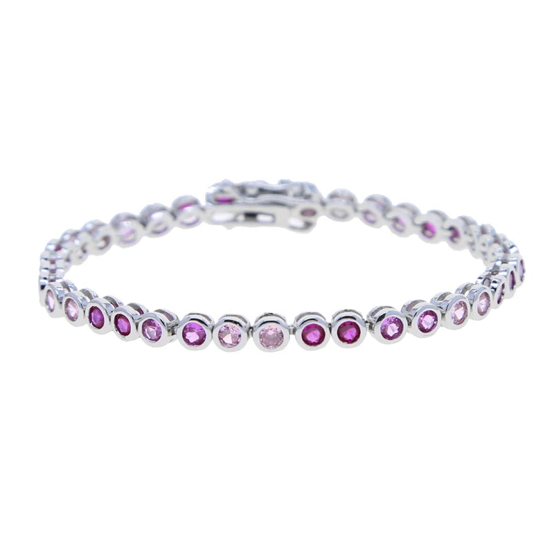 Pulsera de tenis 5A CZ – Pulsera geométrica de cristal de circonita cúbica con bisel para mujer | Joyería de moda clásica de lujo
