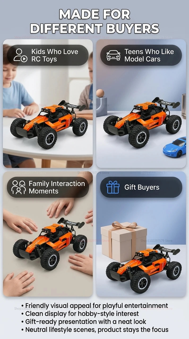 Camión Monstruo RC 4x4 a Escala 1:16, 20 KM/H, Coche Teledirigido con Carrocería de Aleación, Faros LED y Juguete de Carreras Todoterreno de 2.4GHz para Niños