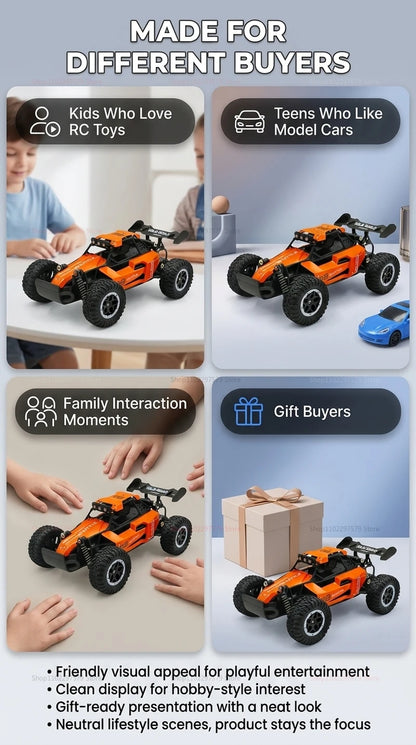 Camión Monstruo RC 4x4 a Escala 1:16, 20 KM/H, Coche Teledirigido con Carrocería de Aleación, Faros LED y Juguete de Carreras Todoterreno de 2.4GHz para Niños