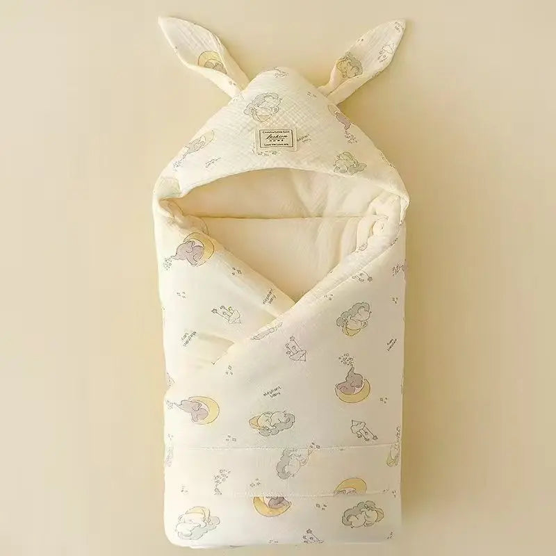 Newborn Cotton Swaddle Blanket with Cute Bunny Ears – Extra-Soft Thermal Baby Wrap for Hospital, Delivery & Cozy Infant Sleeping