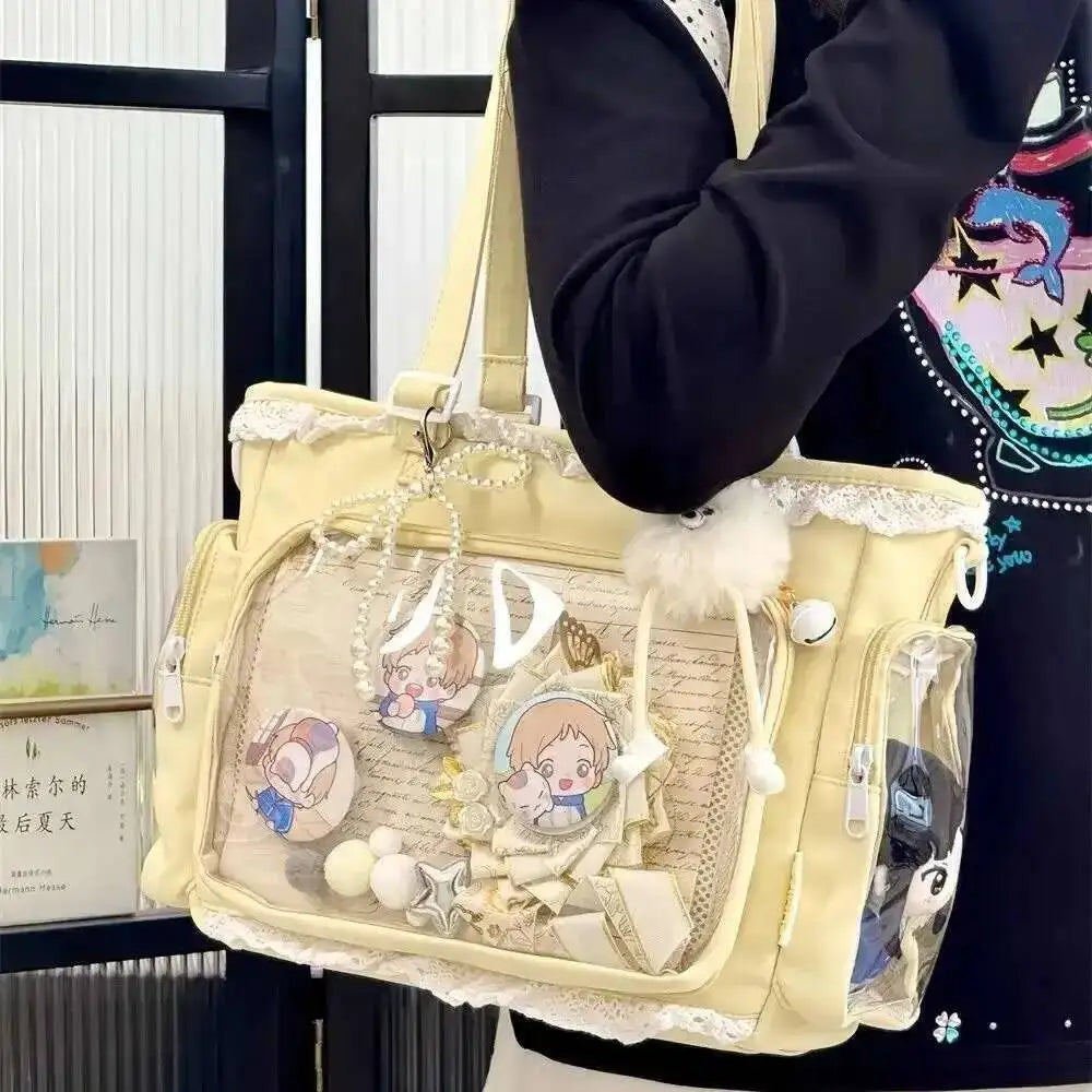 Bolsa Ita Japonesa Y2K para Mujer – Bonito Bolso de Hombro Transparente Lolita, Bolso Cruzado Grande de Exhibición DIY, Cartera de Moda Kawaii para la Escuela, Viajes y Uso Diario