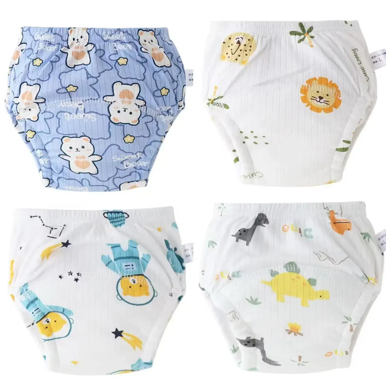 Culottes d'apprentissage de la propreté imperméables réutilisables (lot de 4) – Sous-vêtements d'entraînement en coton doux pour bébés garçons et filles avec protection anti-fuites