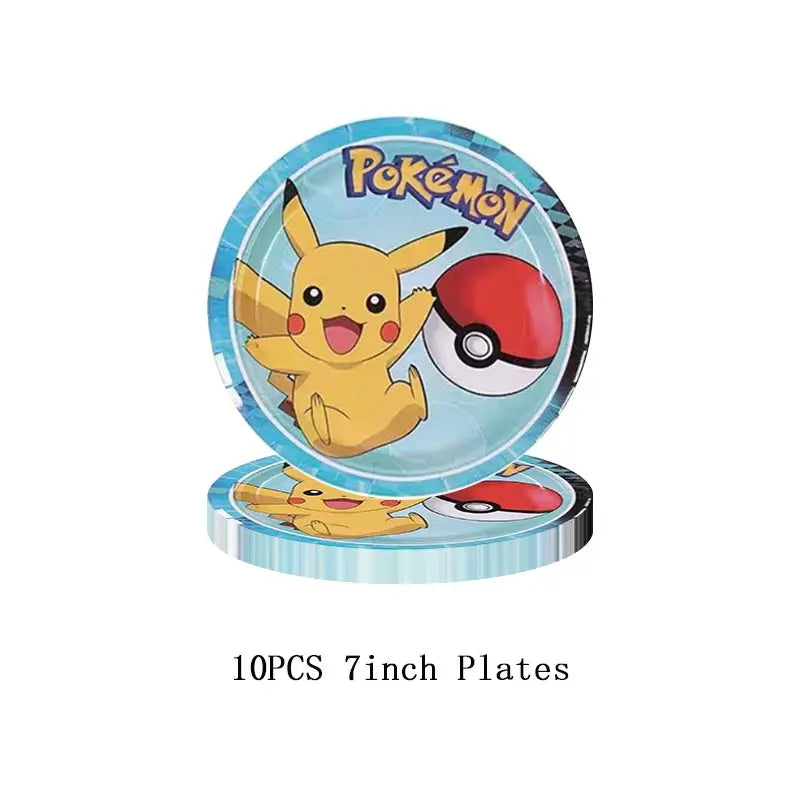 Pokémon Theme Birthday Party Decorations – Cartoon Pokémon Go Tableware Set (Cups, Plates & Pikachu Balloons) for Baby Shower & Party Favors