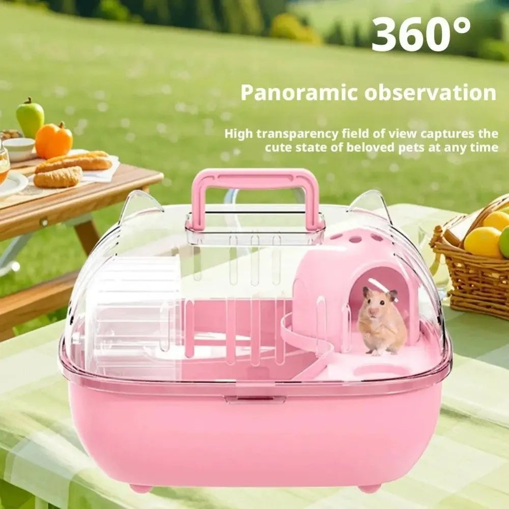 Transparent Hamster Carrier Box – Large Space Ventilated Travel Cage with Escape-Proof Design, Handheld Small Animal Habitat