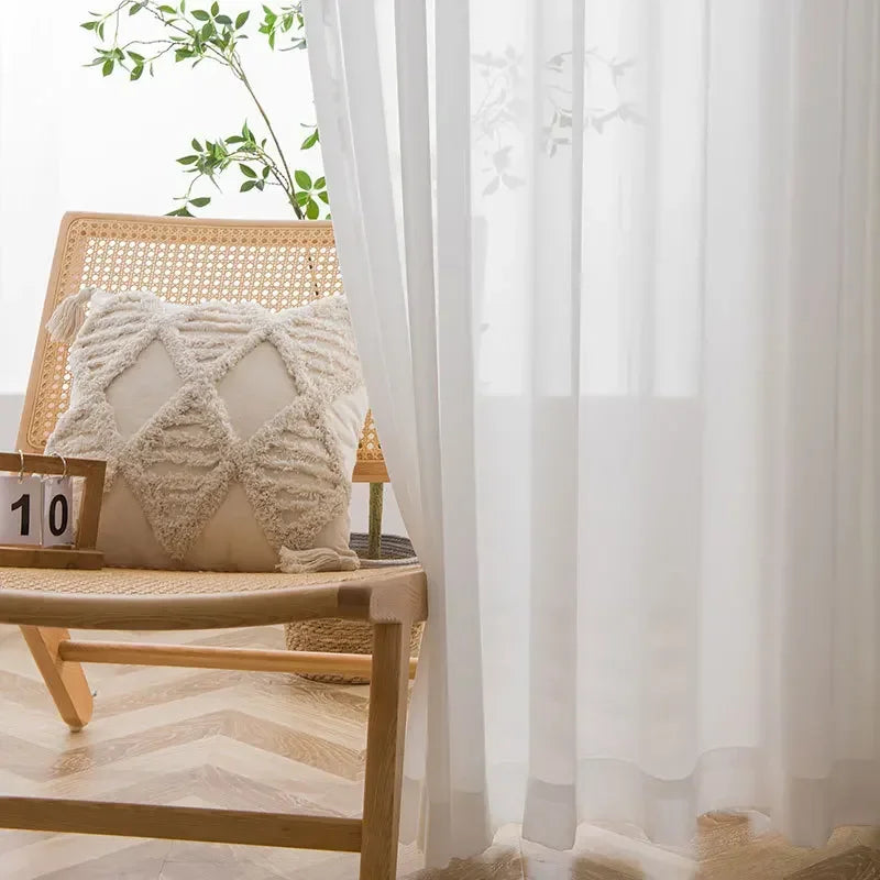 Premium Sheer Voile Curtains – White Linen-Look Window Panels for Bedroom & Living Room