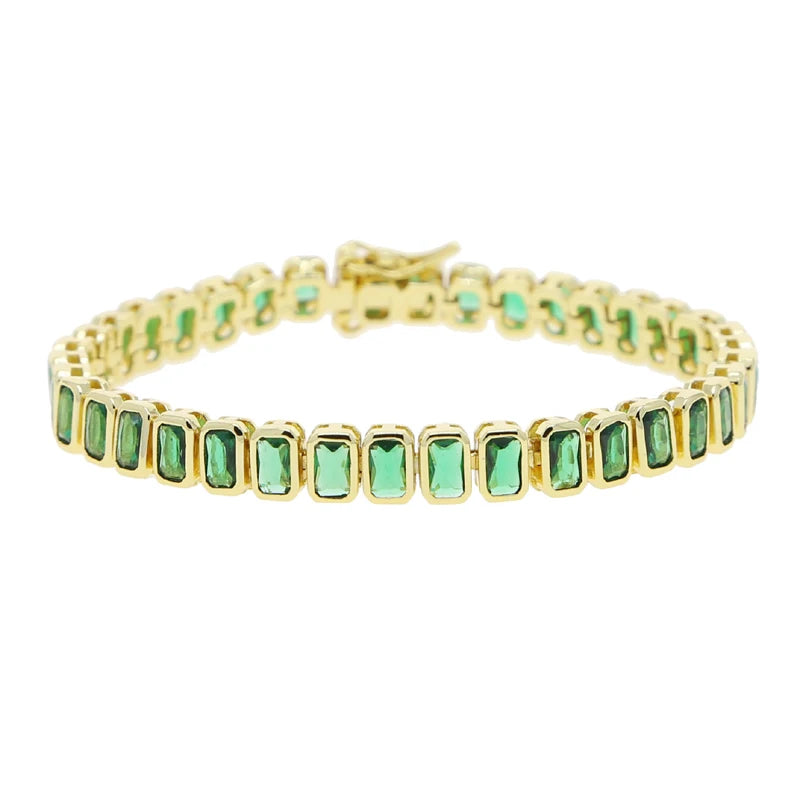 Pulsera de tenis 5A CZ – Pulsera geométrica de cristal de circonita cúbica con bisel para mujer | Joyería de moda clásica de lujo