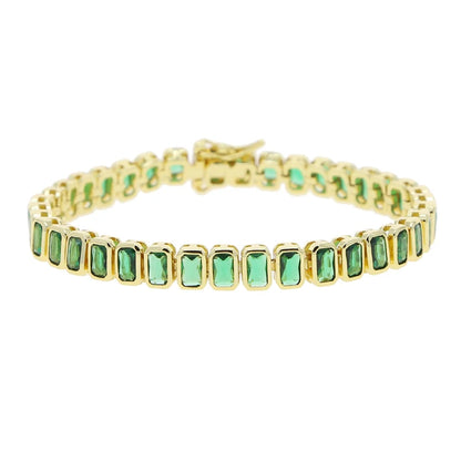 Pulsera de tenis 5A CZ – Pulsera geométrica de cristal de circonita cúbica con bisel para mujer | Joyería de moda clásica de lujo