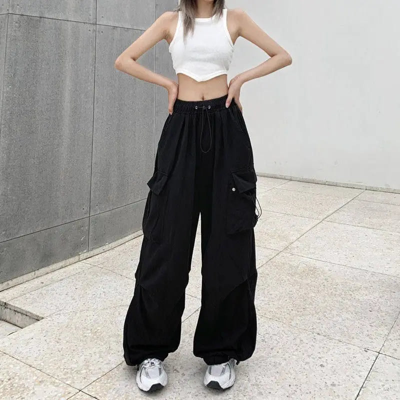Women's Retro Workwear Pants – Loose Wide-Leg Straight Trousers with Cuffed Hem for Spring, Summer & Autumn