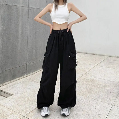 Women's Retro Workwear Pants – Loose Wide-Leg Straight Trousers with Cuffed Hem for Spring, Summer & Autumn