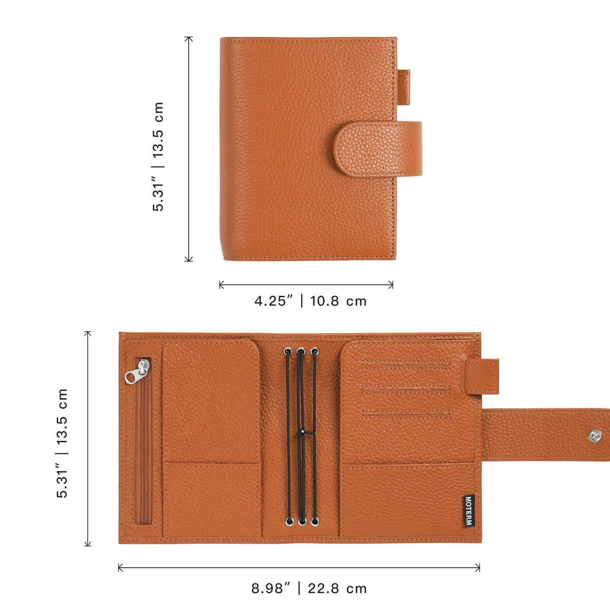 Moterm Passport Size Travel Journal – Genuine Cowhide Pebbled Leather Notebook & Organizer with Double Snap Closure