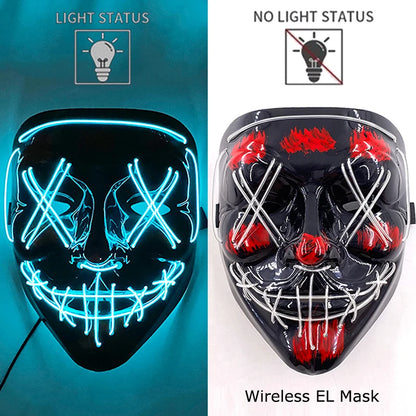 Masque LED sans fil Purge – Masque néon lumineux pour Halloween, fêtes et festivals