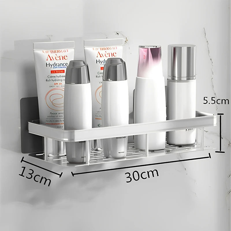 Estante de baño para montaje en pared sin taladros, organizador de almacenamiento de cocina para champú y artículos de tocador