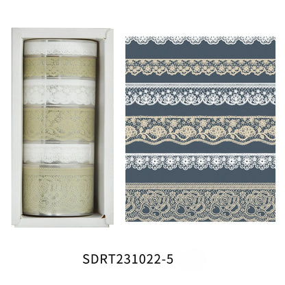 Juego de 6 rollos de cinta washi PET retro de encaje – Cinta adhesiva decorativa para diario, álbum de recortes, bullet journal y manualidades