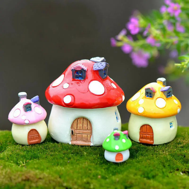 Adornos de hongos para jardín de hadas – Estatuillas de hongos en miniatura en 4 tamaños para macetas, escenas de casas de muñecas, decoración de jardín y manualidades