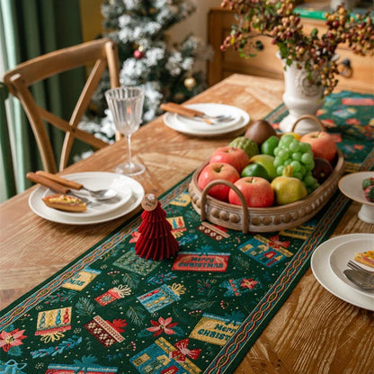 Christmas Snowflake Jacquard Table Runner – Winter Dining Table Cloth for Xmas, New Year, Rustic Home Decor & Holiday Gift
