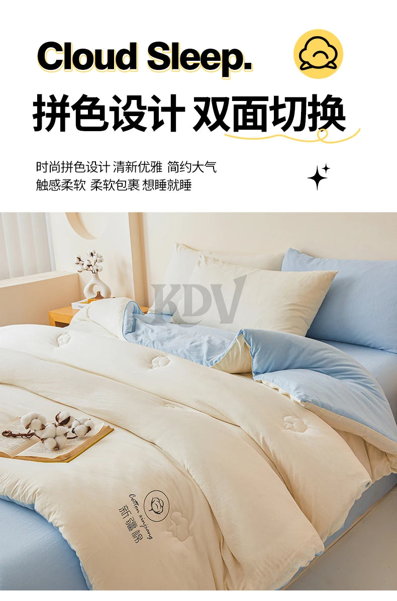 100% Cotton Filled Comforter – Soft Lightweight Warm Winter Quilt for Autumn & Cold Weather Bedding