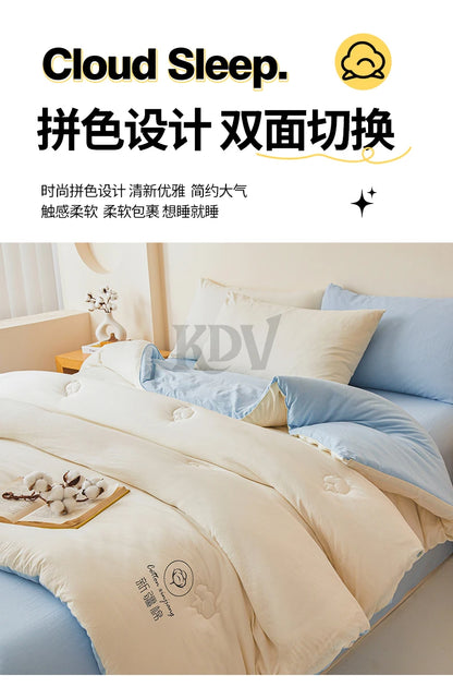100% Cotton Filled Comforter – Soft Lightweight Warm Winter Quilt for Autumn & Cold Weather Bedding