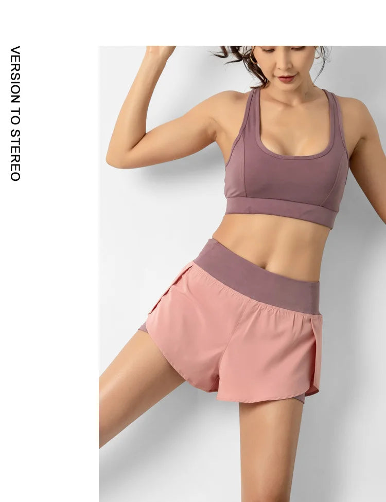 Women’s Sport Running Shorts Double Layer Yoga Gym Fitness Jogging Training Summer Short Pants