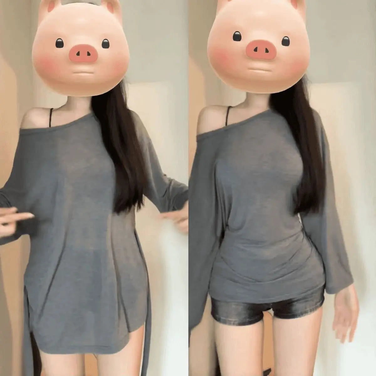 Women’s See Through Long Sleeve Oversize T-Shirt Sexy Back Bandage Off Shoulder Basic Long Tee Korean Chic