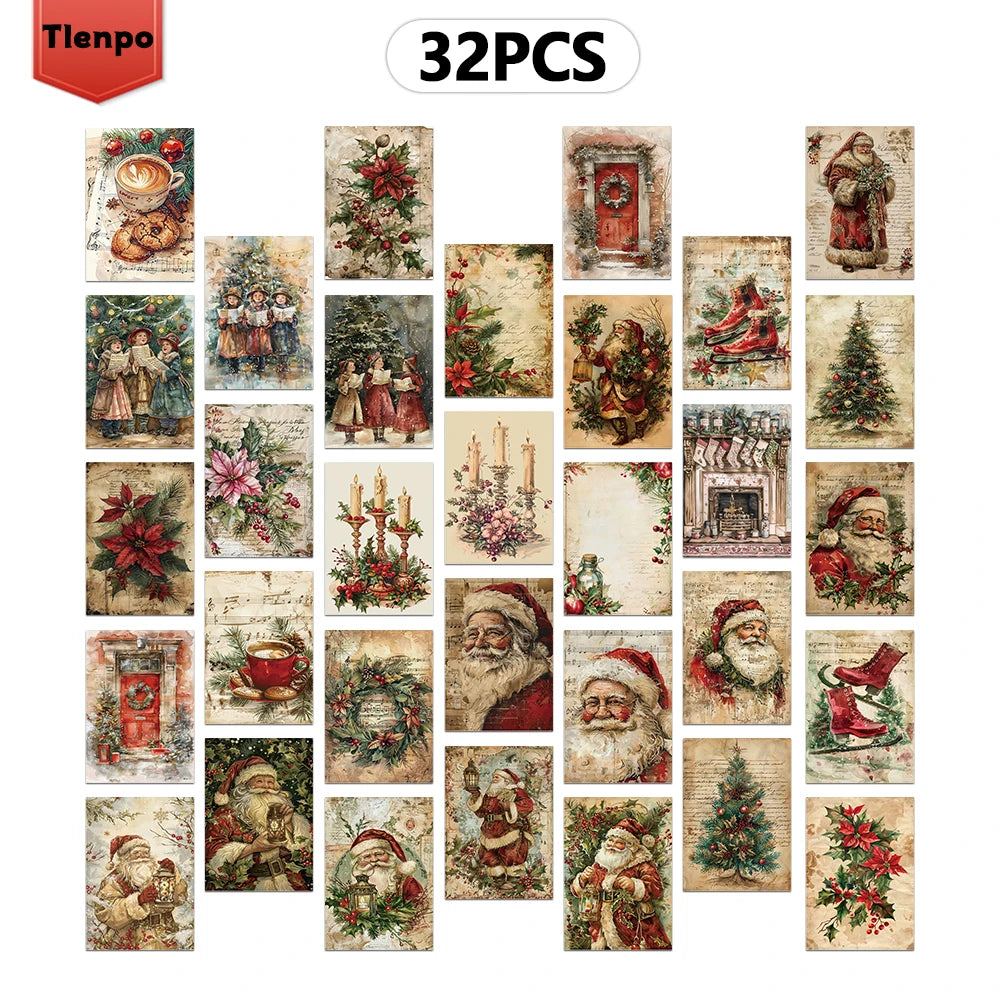 32PCS Vintage Christmas Postcards – Collectible Holiday Greeting Cards for Birthday, Anniversary, Gift Giving & Mailing