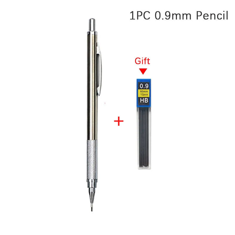 Portaminas Completamente Metálico de 0.3/0.5/0.7/0.9/1.3/2.0/3.0 mm – Lápiz de Dibujo Técnico Automático con Minas para Dibujo, Boceto, Pintura, Suministros de Oficina y Escolares