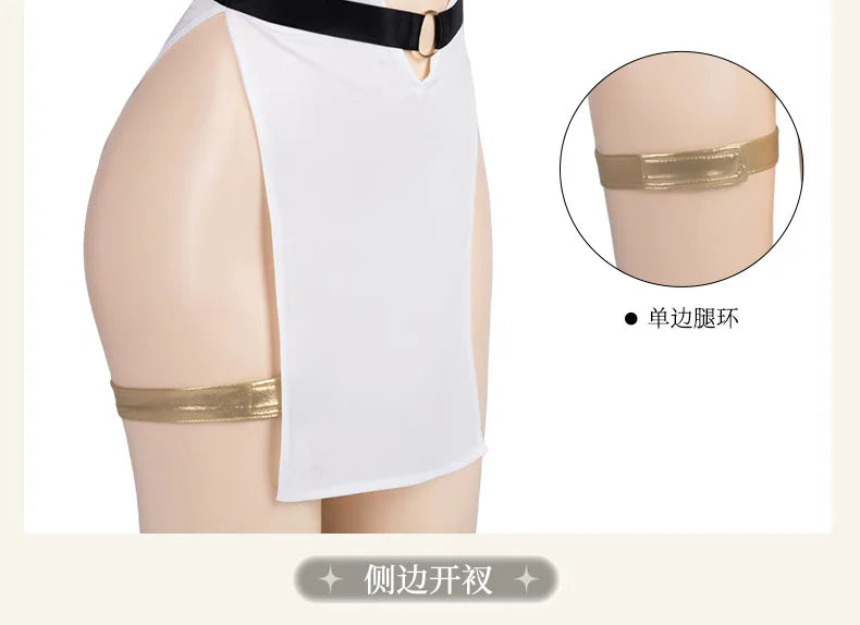 Woman Character Angel Role Play Costume – Japanese Anime Kimono Slit Elf Goddess Dress COS Uniform Set