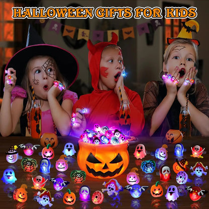 50PCS LED Halloween Rings – Cartoon Luminous Finger Lights, Glow-in-the-Dark Light-Up Rings for Halloween Party Favors & Events