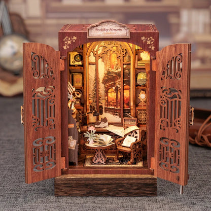 CUTEBEE Kit DIY de Rincón de Libro con Luces LED – Modelo de Estantería en Miniatura de Madera de Búho y Decoración