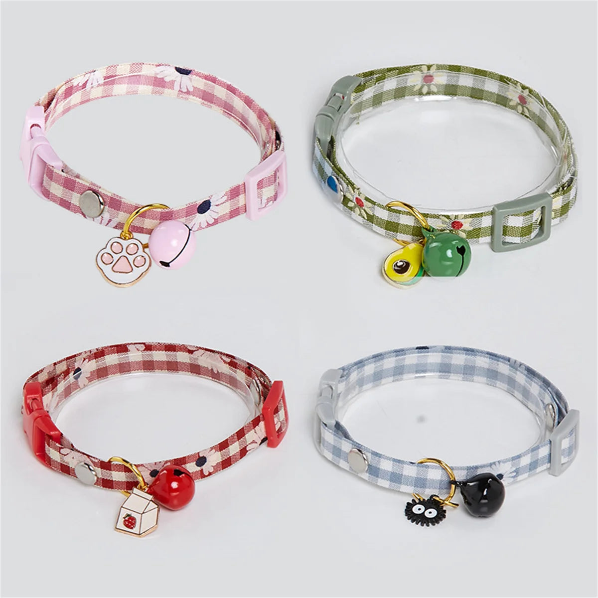 Cute Avocado Cat Collar – Adjustable Plaid Pet Collar with Bell & Candy Avocado Pendant, Cartoon Necklace for Cats & Small Dogs