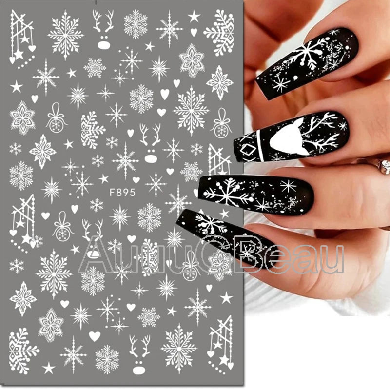 3D Christmas Nail Art Stickers – Snowflake & Winter Tree Nail Decals for Nail Tips Decoration