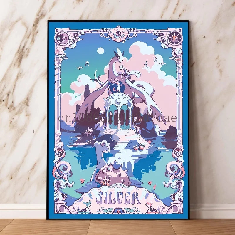 Toile murale rétro Pokémon – Affiche d'anime classique Rayquaza et Lugia Décoration d'intérieur moderne