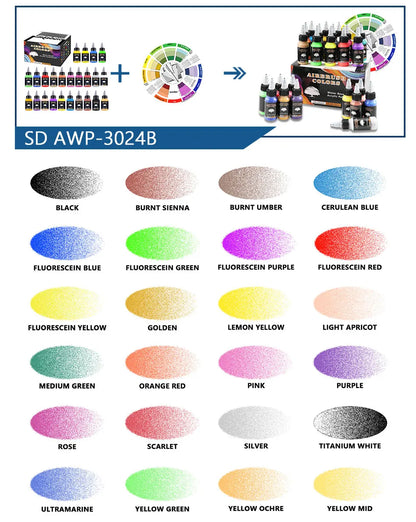 Airbrush Paint Set – 12/24 Colors Water-Based Acrylic Spray Paint (30ml) for DIY Nails, Model & Art Painting Kit