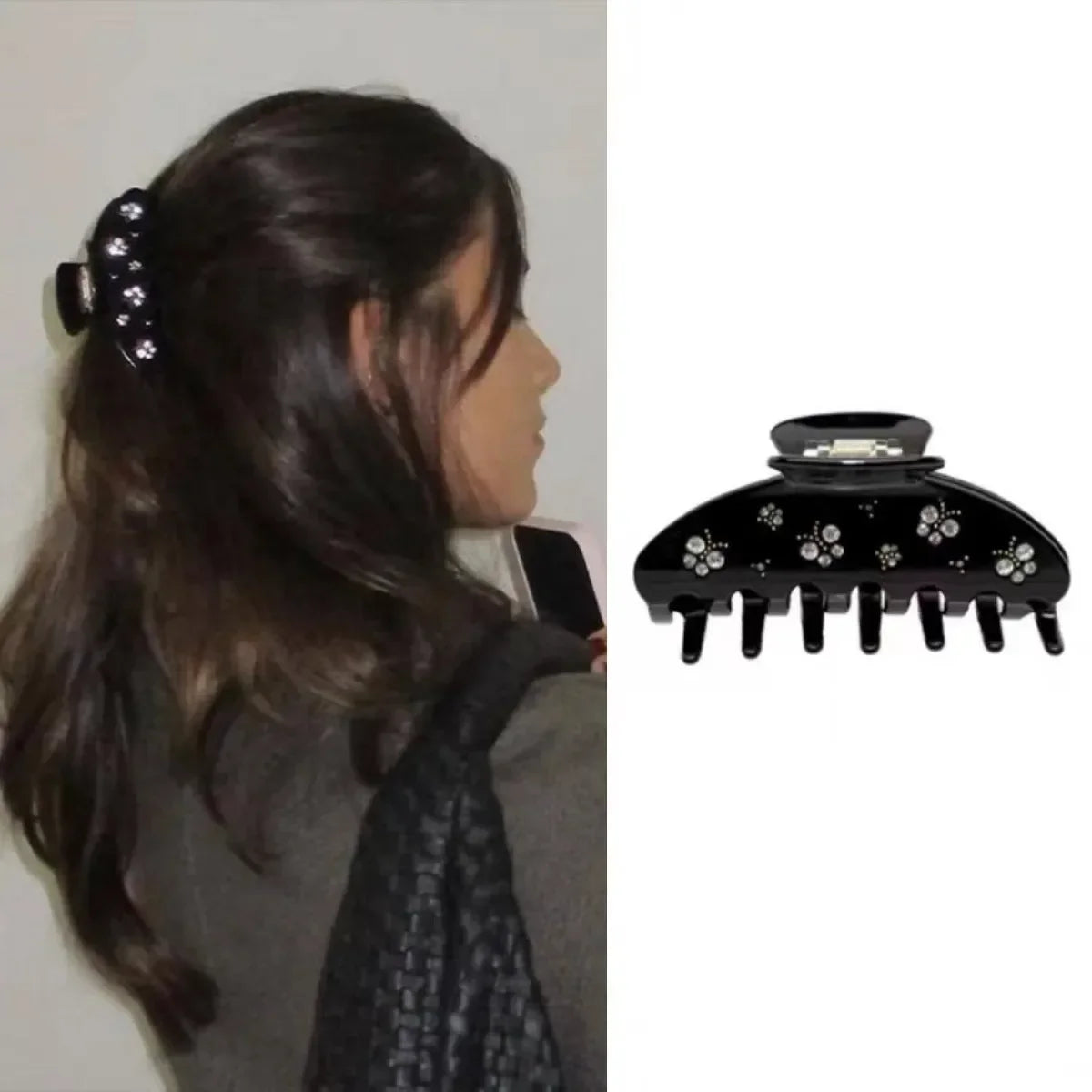 Pinza de pelo de acetato Fashion Coffee – Pinza grande de color sólido negro para mujeres y niñas | Accesorios sencillos para el pelo de verano